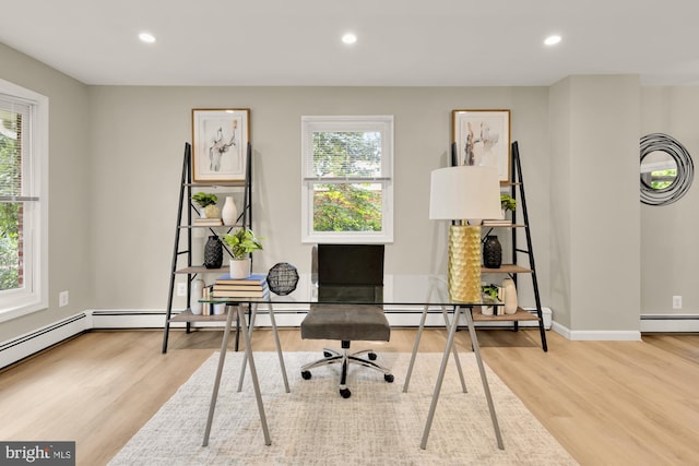5404 Nedra Ave, Alexandria, VA 22310 - office featuring a baseboard heating unit, wood finished floors, recessed lighting, and baseboards