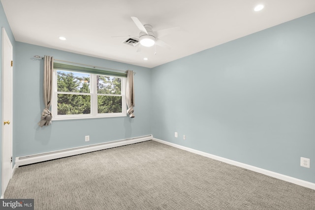 5404 Nedra Ave, Alexandria, VA 22310 - empty room featuring a baseboard heating unit, a ceiling fan, recessed lighting, baseboards, and carpet floors