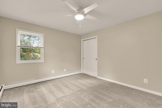5404 Nedra Ave, Alexandria, VA 22310 - carpeted spare room featuring ceiling fan, a baseboard radiator, and baseboards