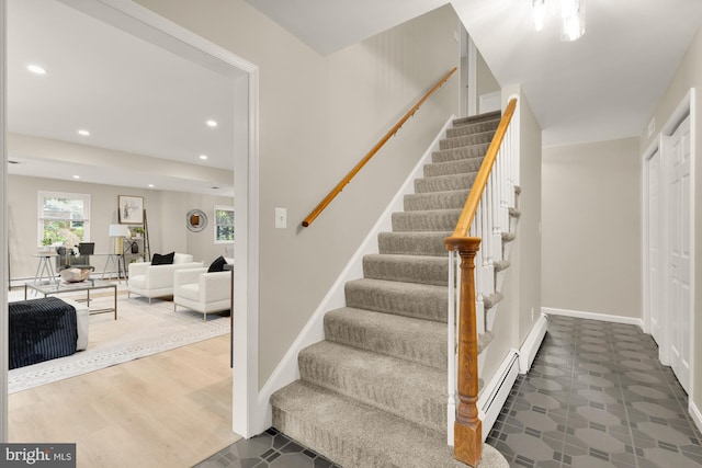 5404 Nedra Ave, Alexandria, VA 22310 - stairs with recessed lighting and a baseboard radiator