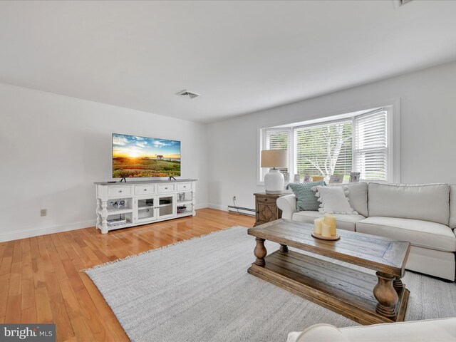 2054 Buckskin Cv, Auburn, PA 17922 - living area featuring a baseboard radiator, wood finished floors, and baseboards