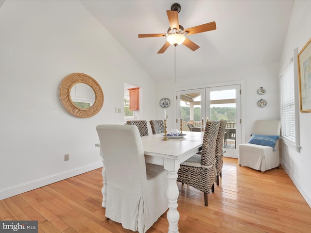 2054 Buckskin Cv, Auburn, PA 17922 - dining area with vaulted ceiling, baseboards, light wood finished floors, and ceiling fan