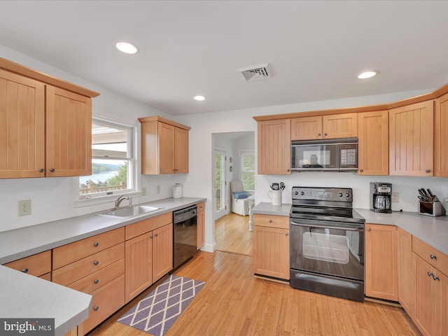 2054 Buckskin Cv, Auburn, PA 17922 - kitchen with black appliances, a sink, light brown cabinetry, light countertops, and light wood-style flooring