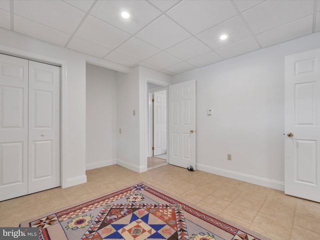 2054 Buckskin Cv, Auburn, PA 17922 - unfurnished bedroom featuring light tile patterned floors, a drop ceiling, baseboards, recessed lighting, and a closet