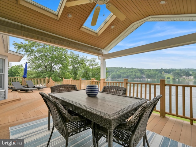 2054 Buckskin Cv, Auburn, PA 17922 - deck with a water view, outdoor dining space, and ceiling fan