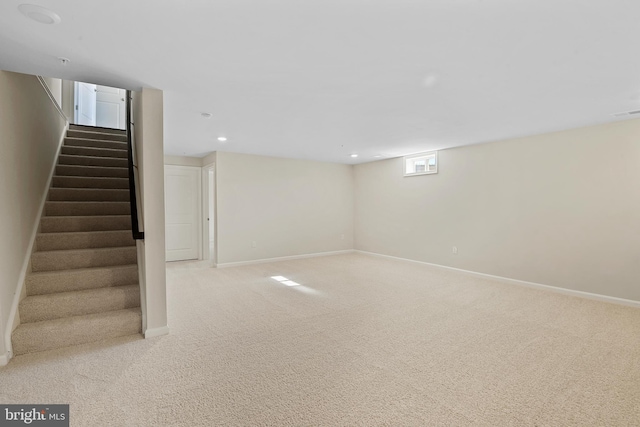 475 Ensemble Way, Frederick, MD 21701 - basement with stairs, baseboards, light carpet, and recessed lighting