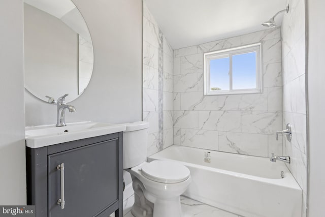 844 51st St NE, Washington, DC 20019 - bathroom with vanity, marble finish floors, toilet, and  shower combination
