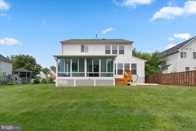 21788 Regents Park Cir, Sterling, VA 20166 - back of house with a sunroom and a gazebo