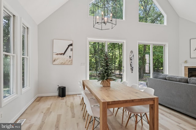 1012 Columbus Rd, Burlington, NJ 08016 - dining space with high vaulted ceiling, light wood-type flooring, plenty of natural light, and a fireplace