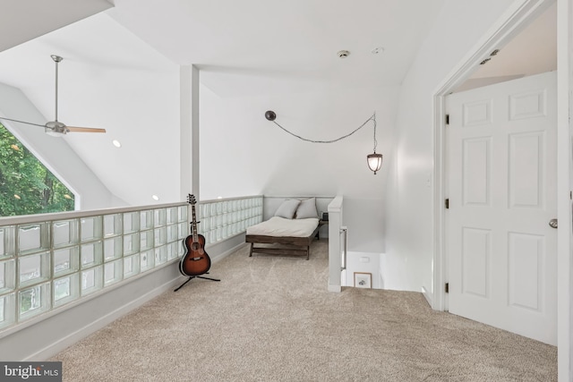 1012 Columbus Rd, Burlington, NJ 08016 - living area featuring carpet, ceiling fan, and lofted ceiling