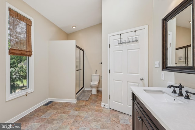 1012 Columbus Rd, Burlington, NJ 08016 - full bath featuring a stall shower, vanity, toilet, baseboards, and stone finish flooring