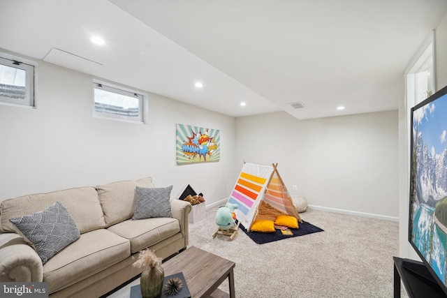 5836 Wood Poppy Ct, Burke, VA 22015 - living room with carpet floors, plenty of natural light, recessed lighting, and baseboards