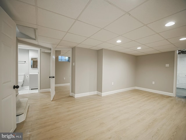 1200 First Ave, Media, PA 19063 - finished below grade area featuring light wood-style flooring, a paneled ceiling, and recessed lighting