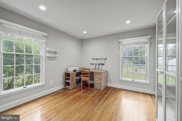 3 Monroe Ct, Plainsboro, NJ 08536 - office area featuring baseboards, light wood-style floors, and recessed lighting