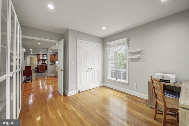 3 Monroe Ct, Plainsboro, NJ 08536 - home office with light wood-style flooring, baseboards, recessed lighting, and french doors