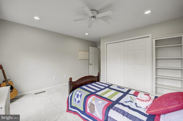 3 Monroe Ct, Plainsboro, NJ 08536 - carpeted bedroom featuring recessed lighting, baseboards, ceiling fan, and a closet
