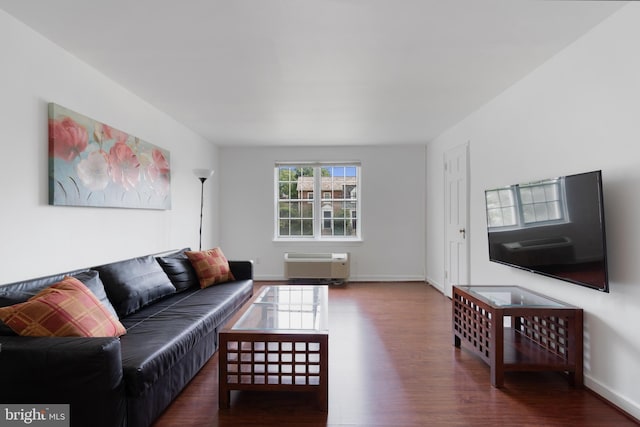 211 E Glebe Rd Unit C, Alexandria, VA 22305 - living room featuring wood finished floors, a wall mounted AC, and baseboards