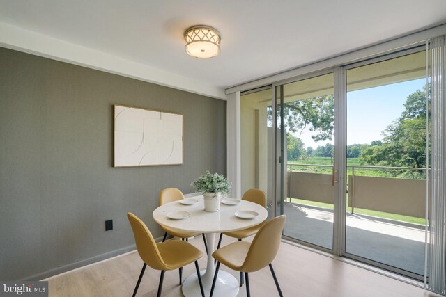 6631 Wakefield Dr Unit 209, Alexandria, VA 22307 - dining area with light wood-type flooring, floor to ceiling windows, and baseboards