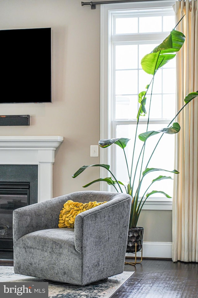 6513 Manor Ridge Ct, Falls Church, VA 22043 - sitting room with wood-type flooring, a glass covered fireplace, and baseboards