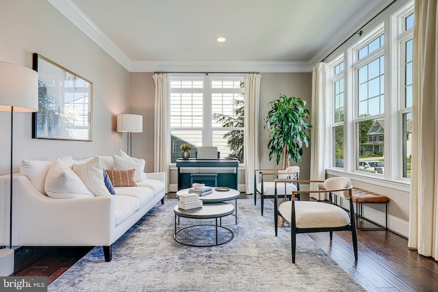 6513 Manor Ridge Ct, Falls Church, VA 22043 - living area with ornamental molding, wood finished floors, baseboards, and recessed lighting