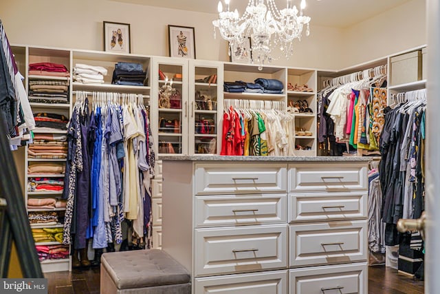 6513 Manor Ridge Ct, Falls Church, VA 22043 - walk in closet with dark wood-style flooring and a chandelier
