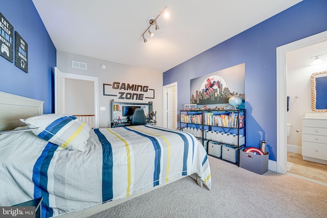6513 Manor Ridge Ct, Falls Church, VA 22043 - bedroom featuring rail lighting, carpet, ensuite bath, and baseboards