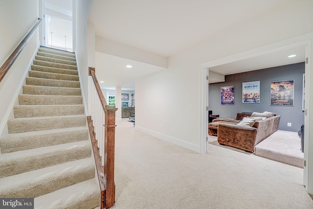 6513 Manor Ridge Ct, Falls Church, VA 22043 - stairs featuring carpet flooring, baseboards, and recessed lighting