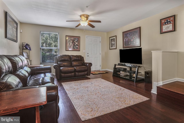 4613 Dillon St, Baltimore, MD 21224 - living area featuring a ceiling fan and wood finished floors