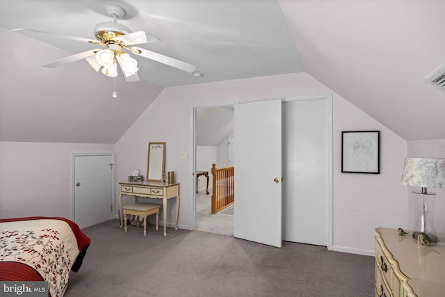 419 Saratoga Dr, Cherry Hill, NJ 08002 - carpeted bedroom with vaulted ceiling and a ceiling fan