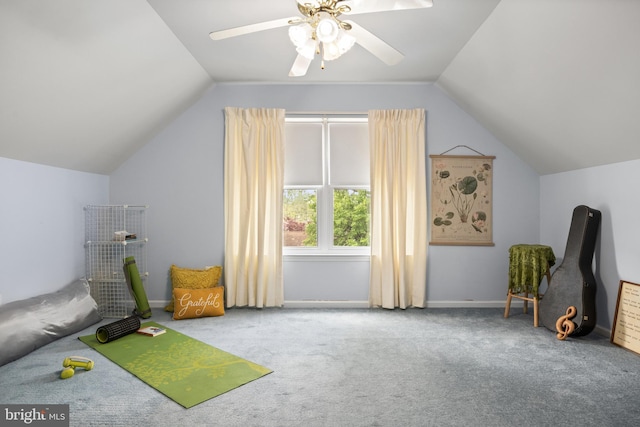 419 Saratoga Dr, Cherry Hill, NJ 08002 - recreation room featuring lofted ceiling, carpet floors, and a ceiling fan