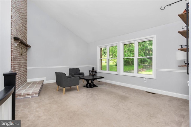 11239 Putman Rd, Thurmont, MD 21788 - living area with carpet flooring, baseboards, and high vaulted ceiling