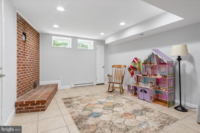 11239 Putman Rd, Thurmont, MD 21788 - rec room featuring a baseboard heating unit, tile patterned flooring, recessed lighting, and baseboards