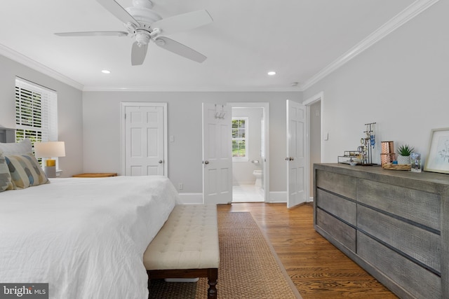 661 Timber Ln, Devon, PA 19333 - bedroom featuring ornamental molding, recessed lighting, wood finished floors, baseboards, and connected bathroom
