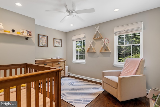 661 Timber Ln, Devon, PA 19333 - bedroom featuring wood finished floors, baseboards, a nursery area, recessed lighting, and ceiling fan