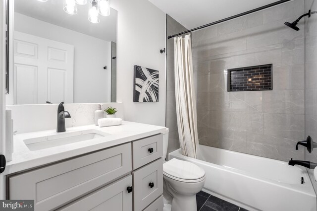 2701 Bellforest Ct Unit 305, Vienna, VA 22180 - bathroom with shower / bath combo, vanity, toilet, and tile patterned floors