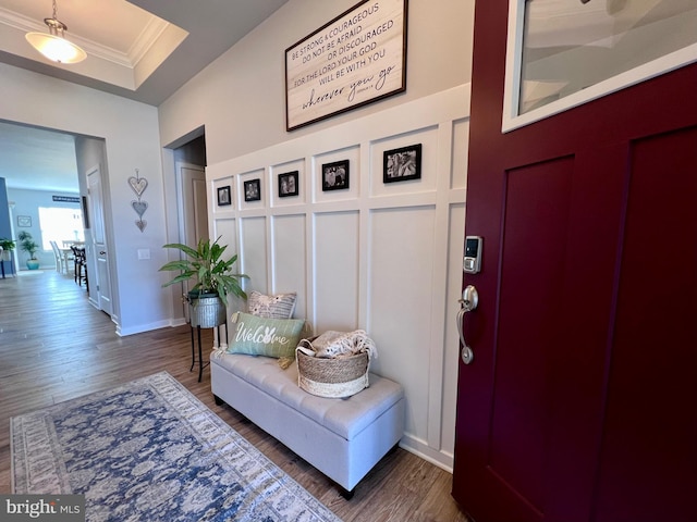 1143 Kayla Ln, Townsend, DE 19734 - mudroom with wood finished floors, crown molding, and baseboards