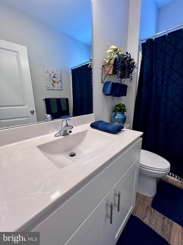 1143 Kayla Ln, Townsend, DE 19734 - full bath with vanity, toilet, wood finished floors, and a shower with curtain