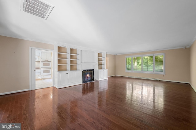516 Merrimans Ln, Winchester, VA 22601 - unfurnished living room with hardwood / wood-style floors, crown molding, a glass covered fireplace, and baseboard heating