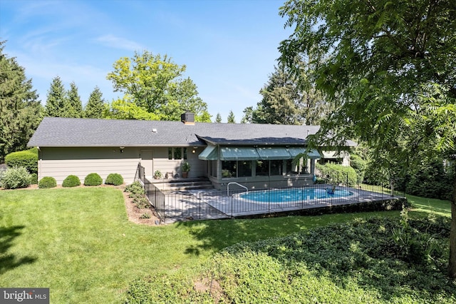 516 Merrimans Ln, Winchester, VA 22601 - rear view of property with a patio area, a lawn, and a chimney