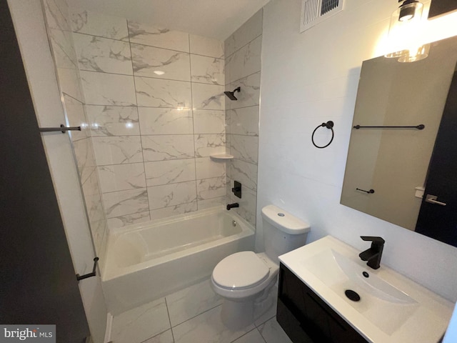 1742 U St NW Unit 203, Washington, DC 20009 - bathroom featuring toilet, marble finish floors, tub / shower combination, and vanity