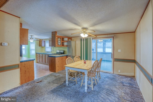32588 Captains Way, Millsboro, DE 19966 - dining room featuring ceiling fan, plenty of natural light, a textured ceiling, and crown molding