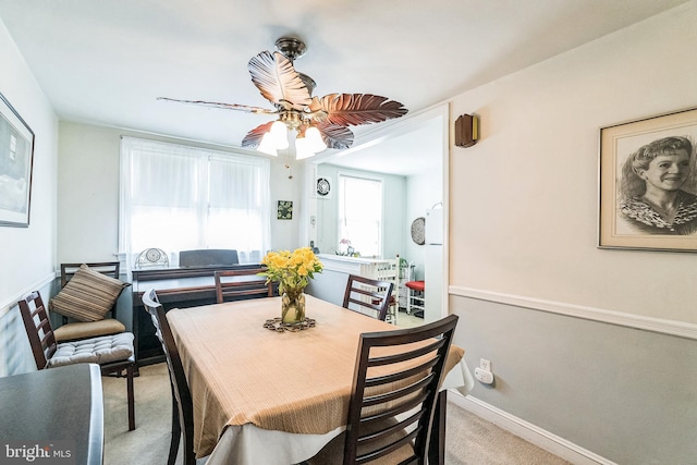 941 Fairfax Rd, Drexel Hill, PA 19026 - dining room featuring carpet, a ceiling fan, and baseboards