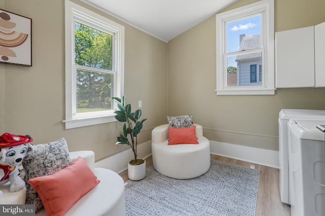 1224 W Mill St, Quakertown, PA 18951 - laundry area featuring wood finished floors, washer and dryer, and baseboards