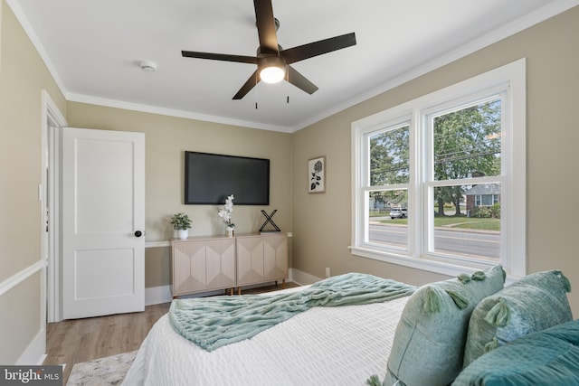 1224 W Mill St, Quakertown, PA 18951 - bedroom with ornamental molding, light wood-style flooring, baseboards, and a ceiling fan