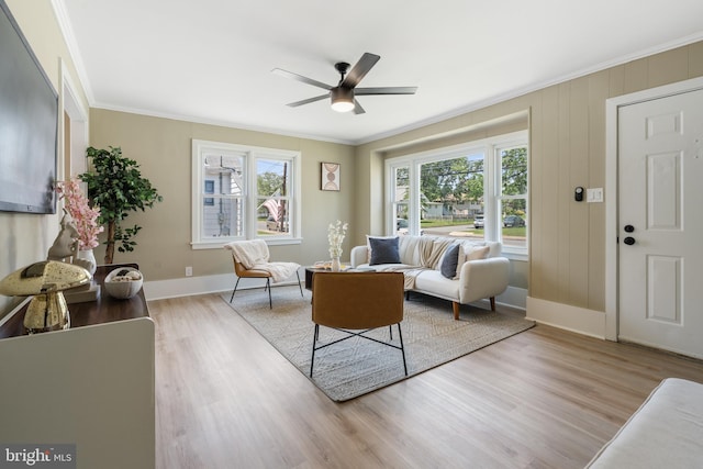 1224 W Mill St, Quakertown, PA 18951 - living area featuring wood finished floors, a ceiling fan, ornamental molding, and baseboards