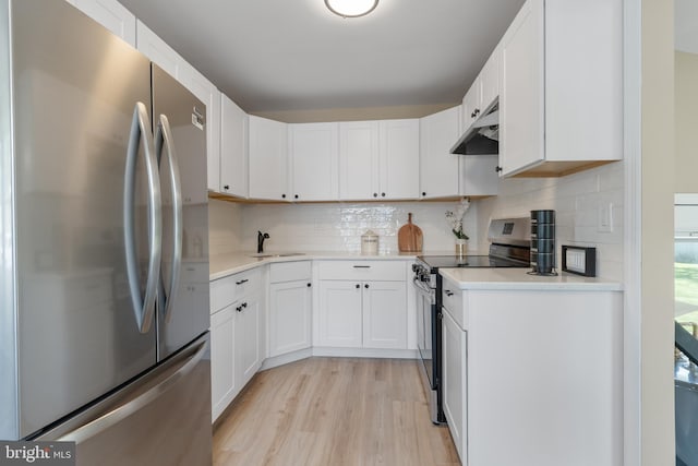 1224 W Mill St, Quakertown, PA 18951 - kitchen featuring appliances with stainless steel finishes, under cabinet range hood, light wood-style flooring, backsplash, and light countertops