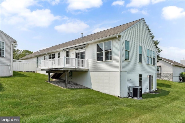916 E Fox Hound Chase Chase, Glen Mills, PA 19342 - rear view of house with central air condition unit, a lawn, and a wooden deck