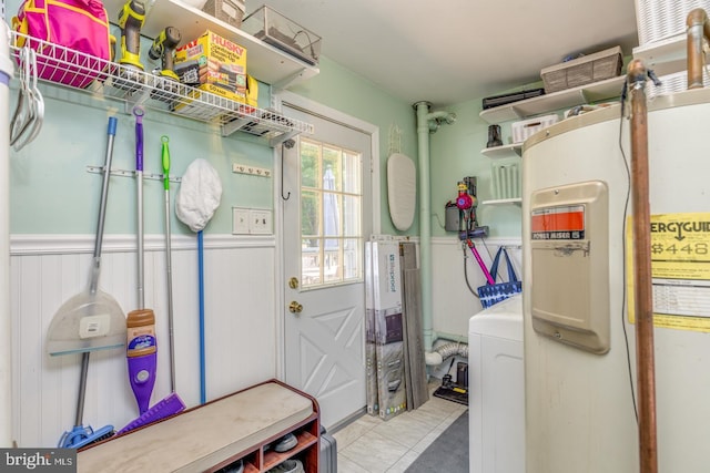139 Shreve St, Mount Holly, NJ 08060 - mudroom featuring electric water heater, wainscoting, and tile patterned flooring