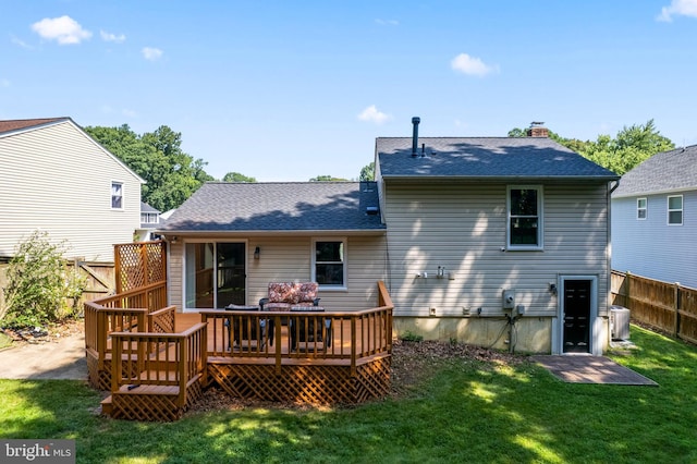 7627 Fallswood Way, Lorton, VA 22079 - rear view of house featuring a wooden deck, a shingled roof, and a chimney