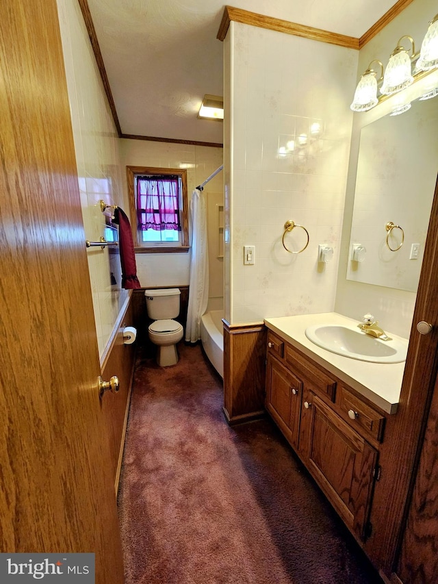 33 N Washington St, Cleona, PA 17042 - bathroom featuring ornamental molding, vanity, and shower / bath combo with shower curtain